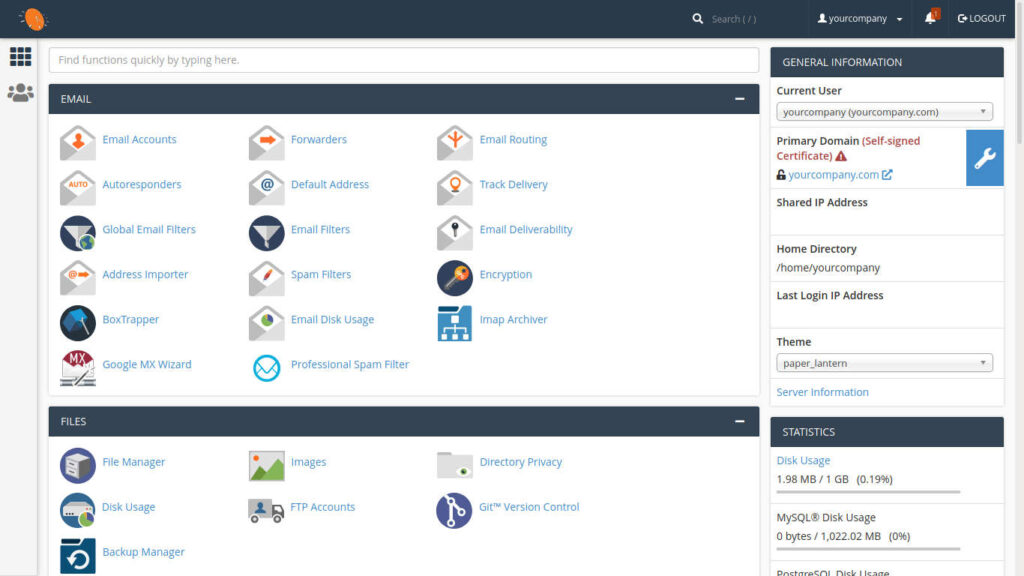 cpanel hosting login first screen