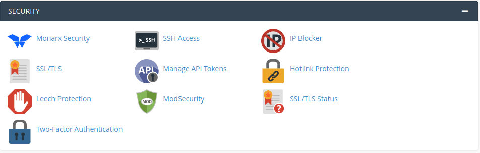 Houston Office Hosting accounts cPanel security options.