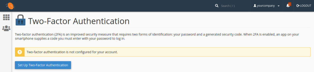 Houston Office Hosting account cPanel setup two factor authentication.